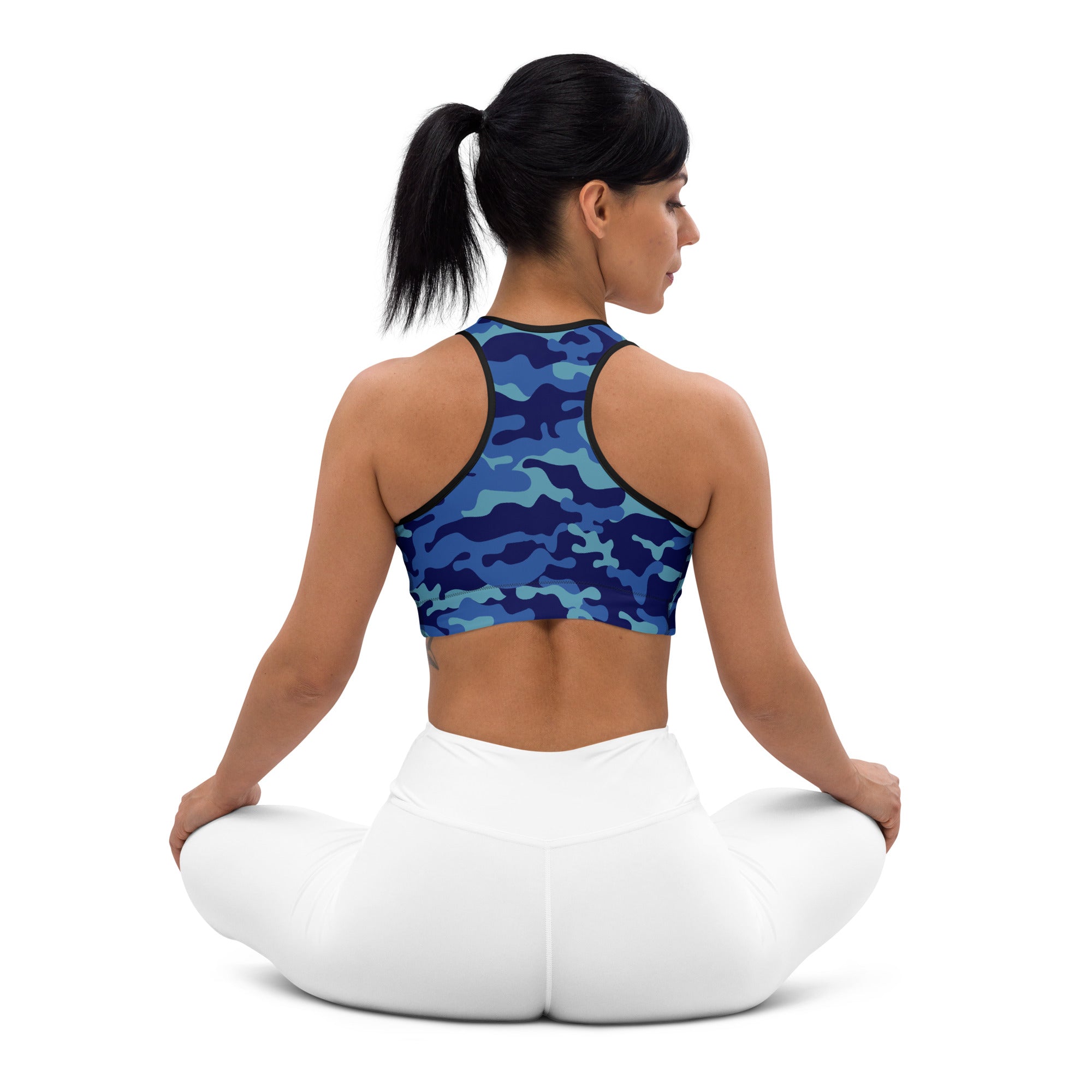 Fierce Blue Camo Print Sports Bra